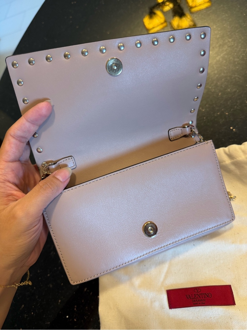 Valentino Mini Rockstud Leather Crossbody in Pale Pink with Gold Studs - Picture 11 of 14